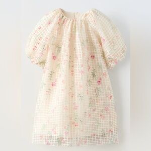 NWT: ZARA CHECKERED FLORAL ORGANZA DRESS
